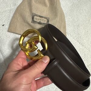 Gucci Brown Leather Belt with Gold Buckle 85 cm